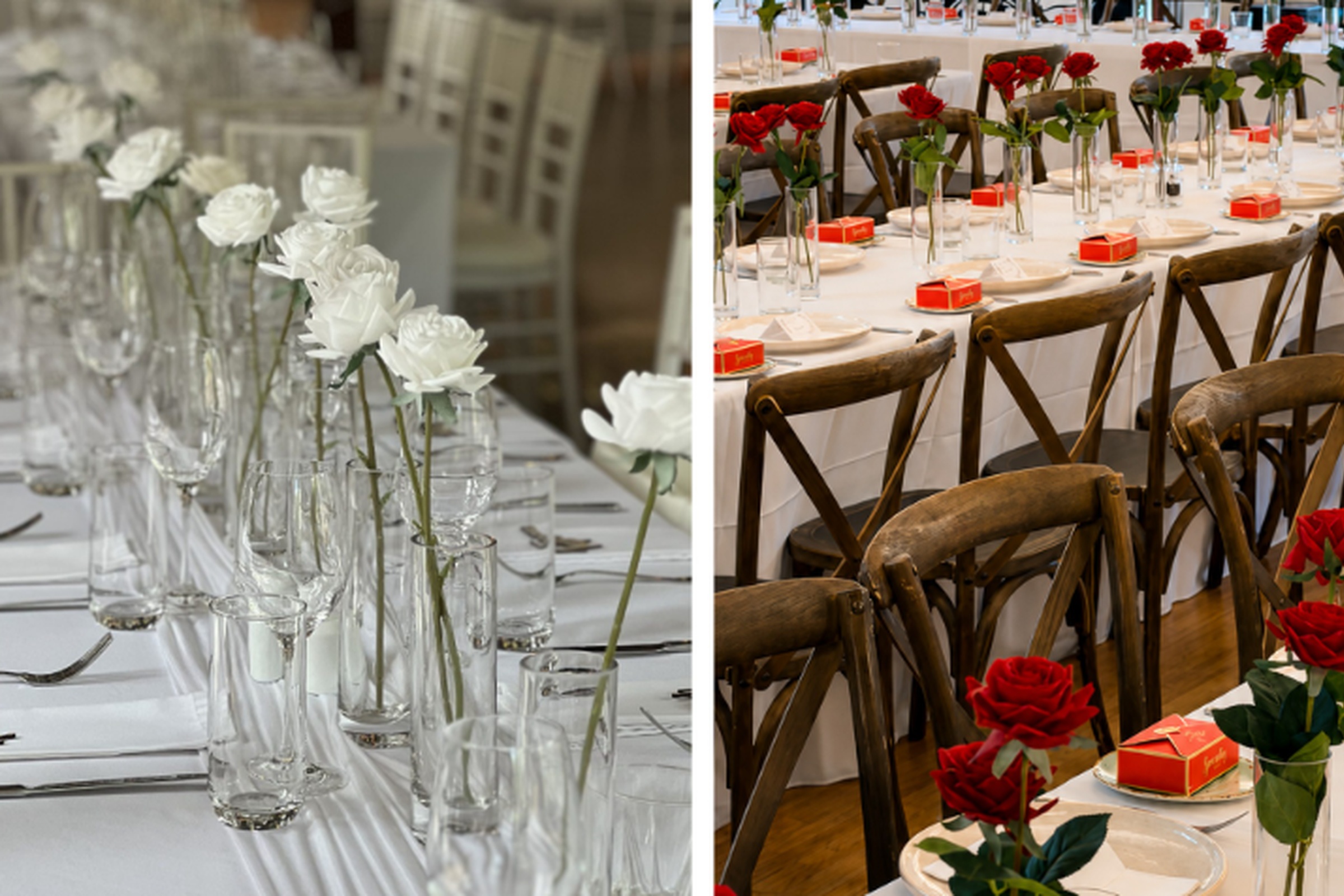 Guest Table 04 - Roses in Vases table decor by Luxury Lane
