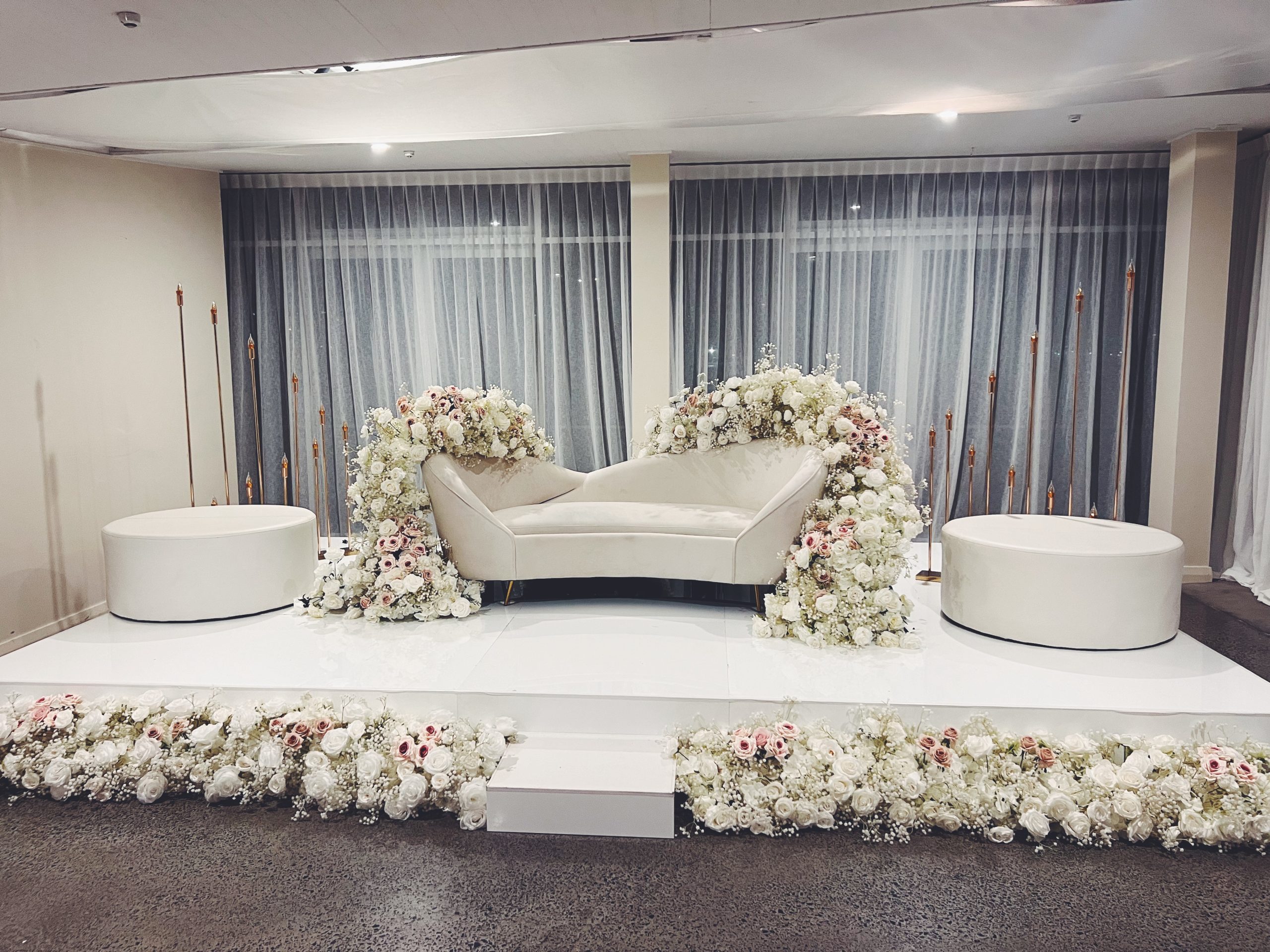 Wedding stage backdrop by Luxury Lane