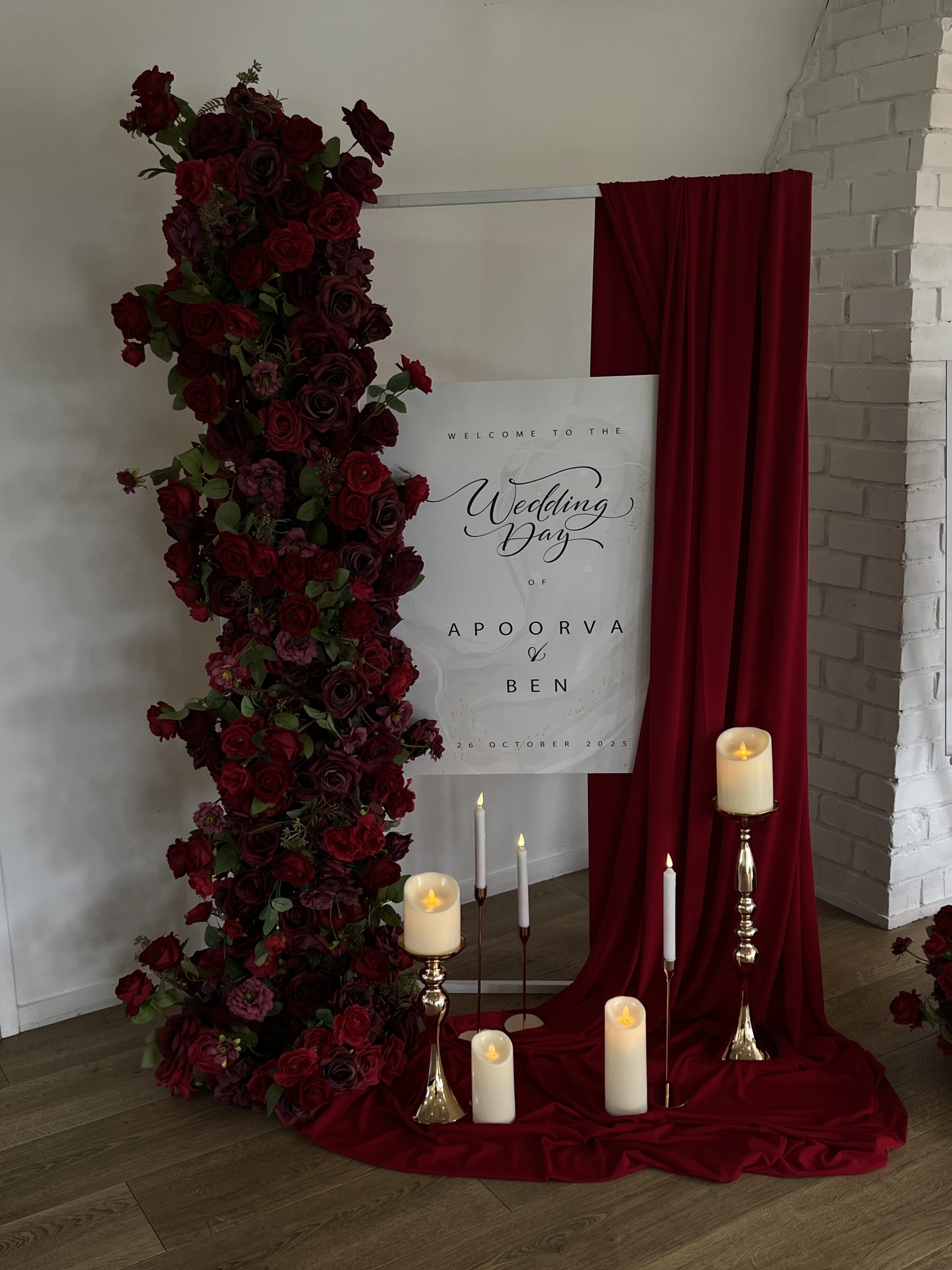 Burgundy Red Welcome Sign & Seating Chart