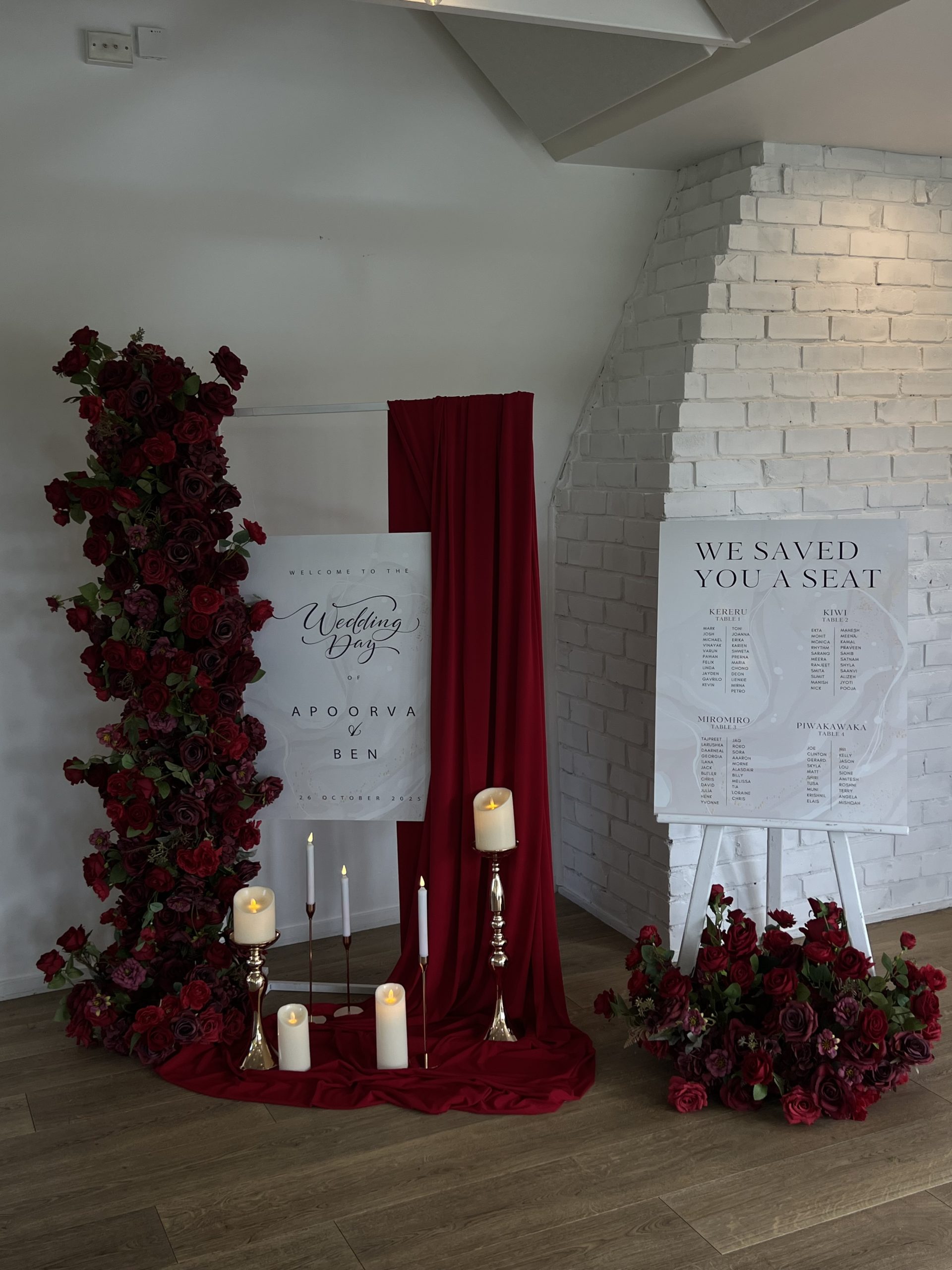 Burgundy Red Welcome Sign & Seating Chart