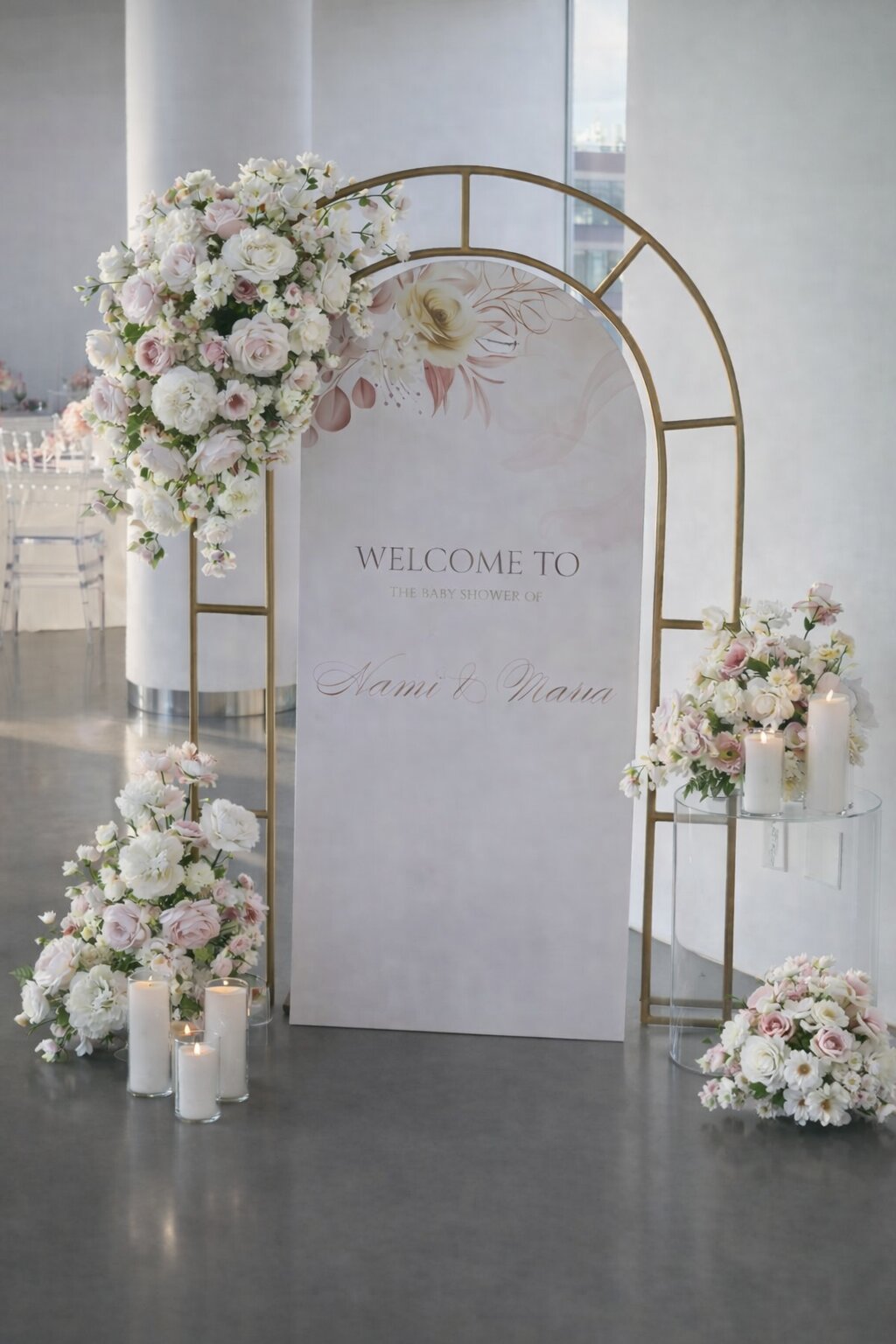 Welcome Sign on Golden Stand Romantic design