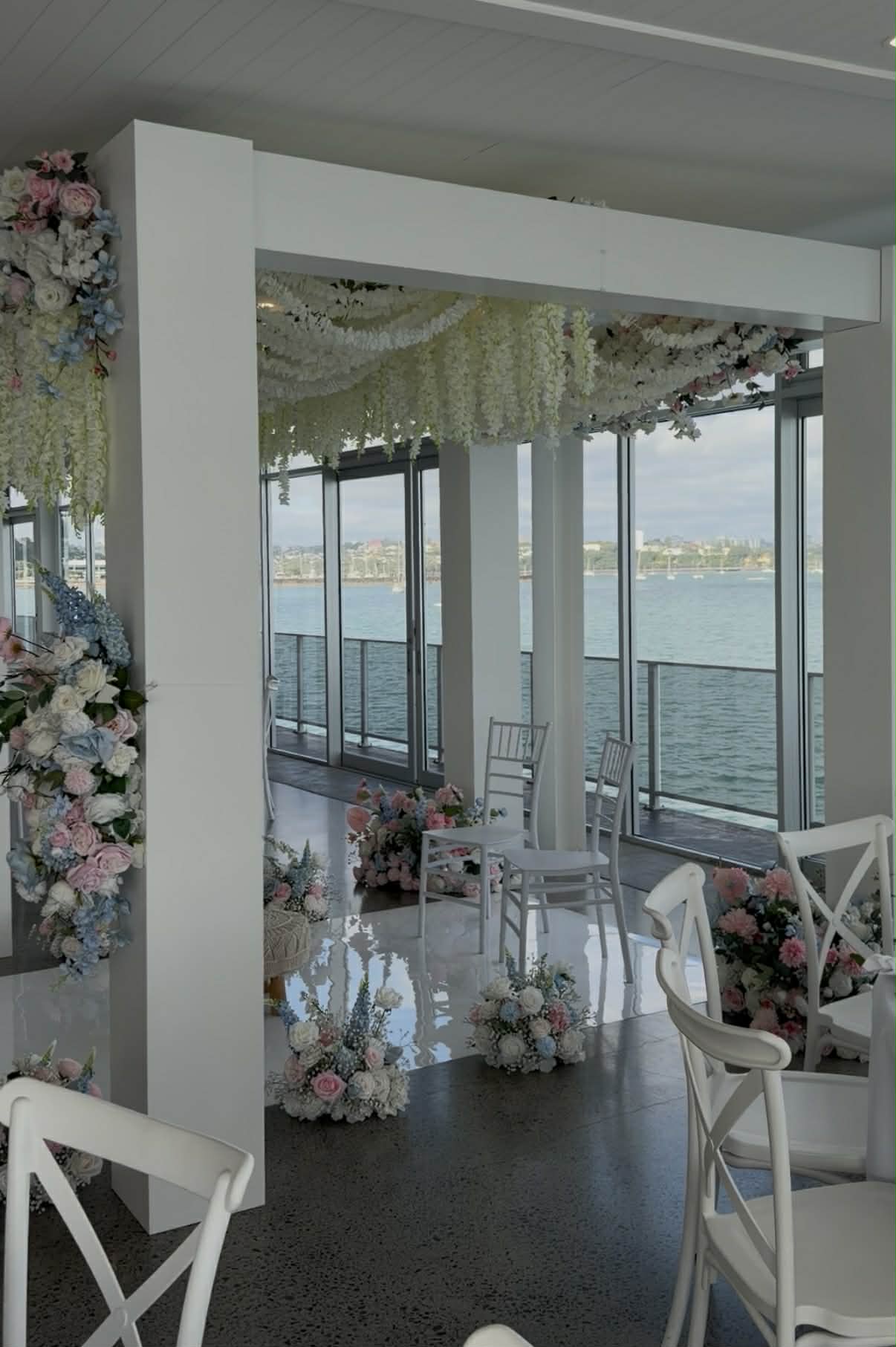 Auckland Indian Wedding Pastel Mandap with Wisteria Hanging flowers by Luxury Lane
