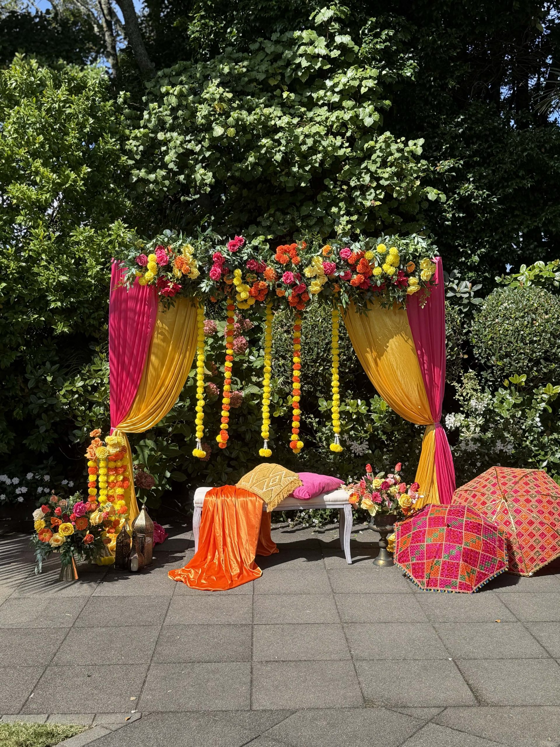 Sangeet backdrop Auckland Indian Wedding by Luxury Lane