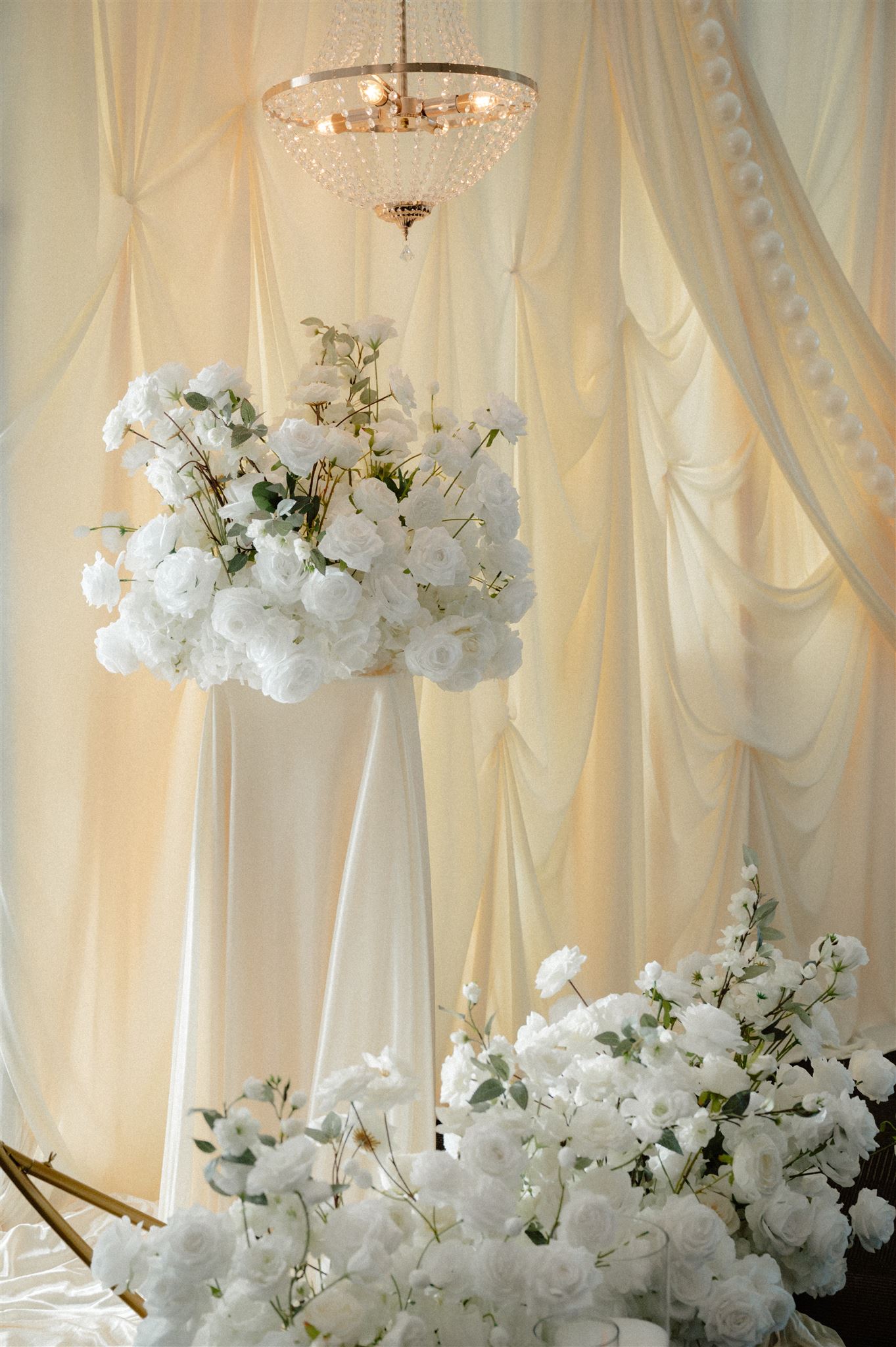 Akarana Wedding Open Ceremony by Luxury Lane Ivory drape backdrop