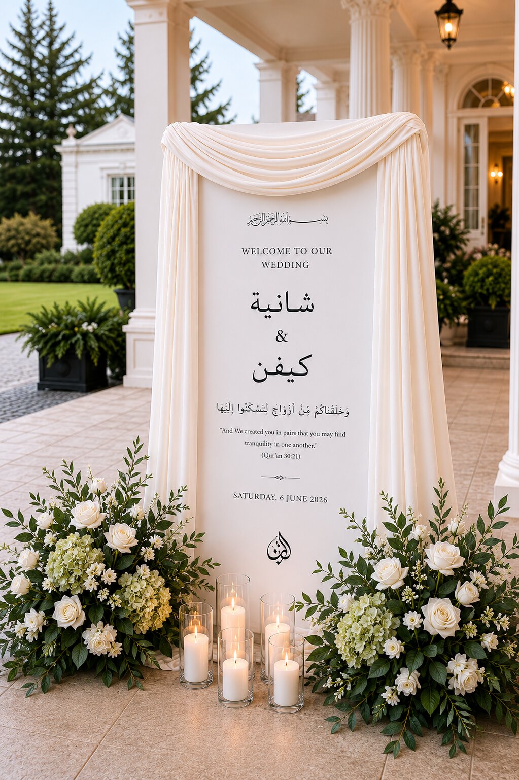 Draped Chic Welcome sign