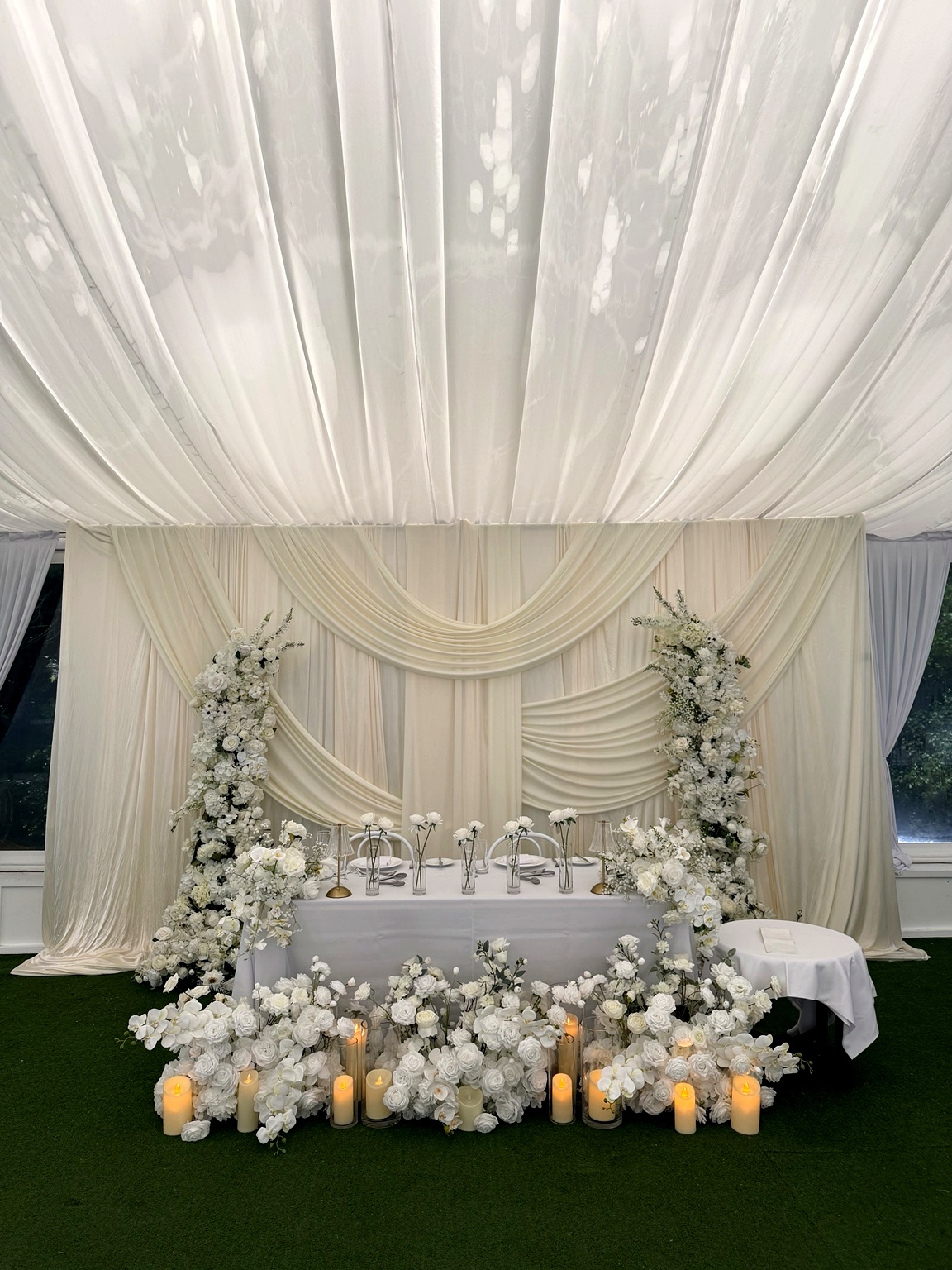 Ivory Drape Bridal Table Backdrop Luxury Lane