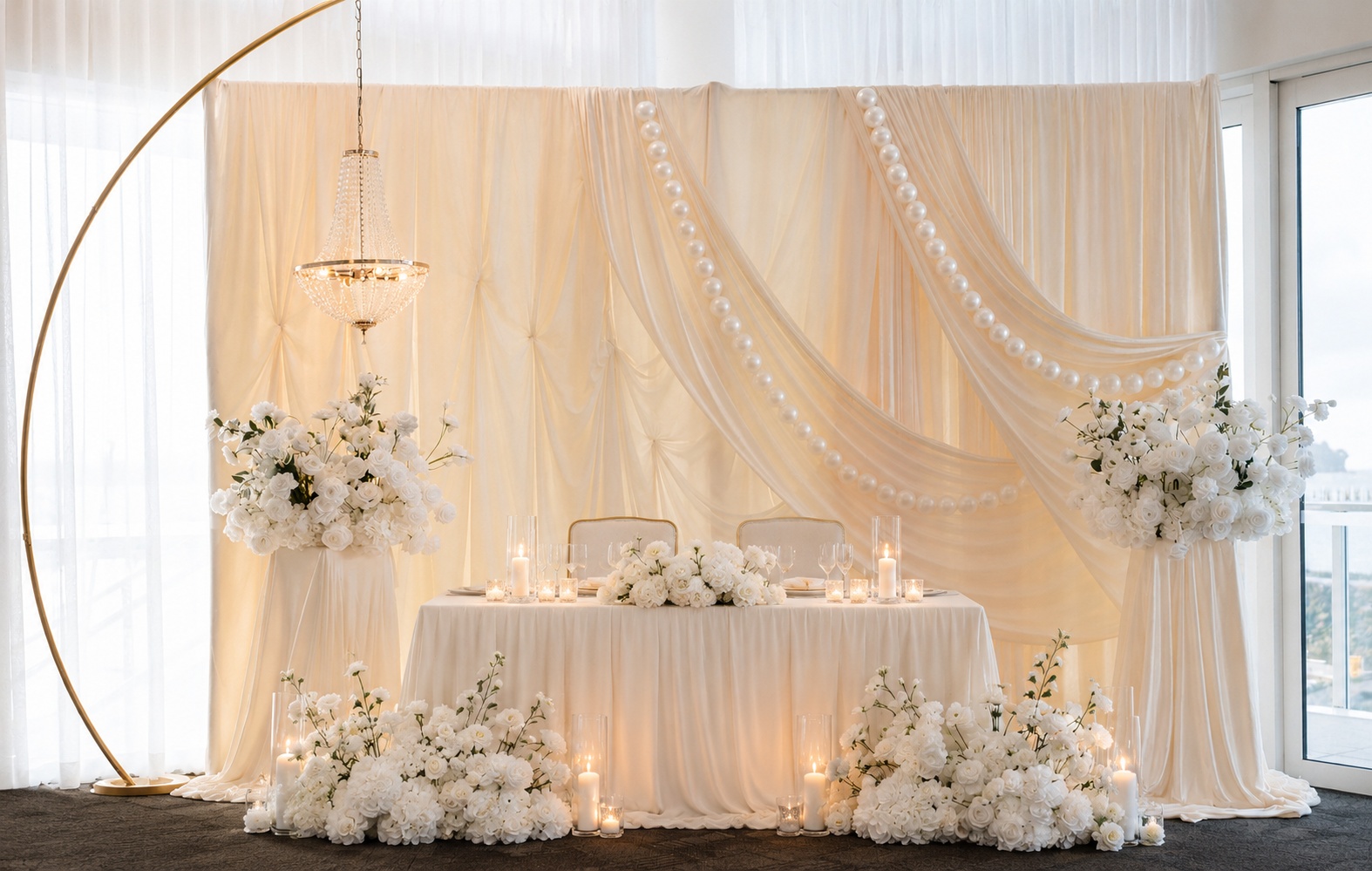 Draping Trend Bridal Table with Backdrop by Luxury Lane